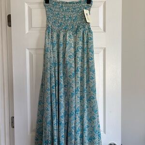 Blue and White Boho Wide Leg Silk Pants